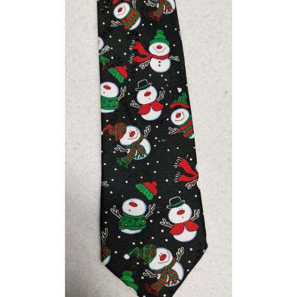 Hallmark Yule Tie Greetings Snowman Holiday Necktie Black &; Multicolor - Picture 1 of 6